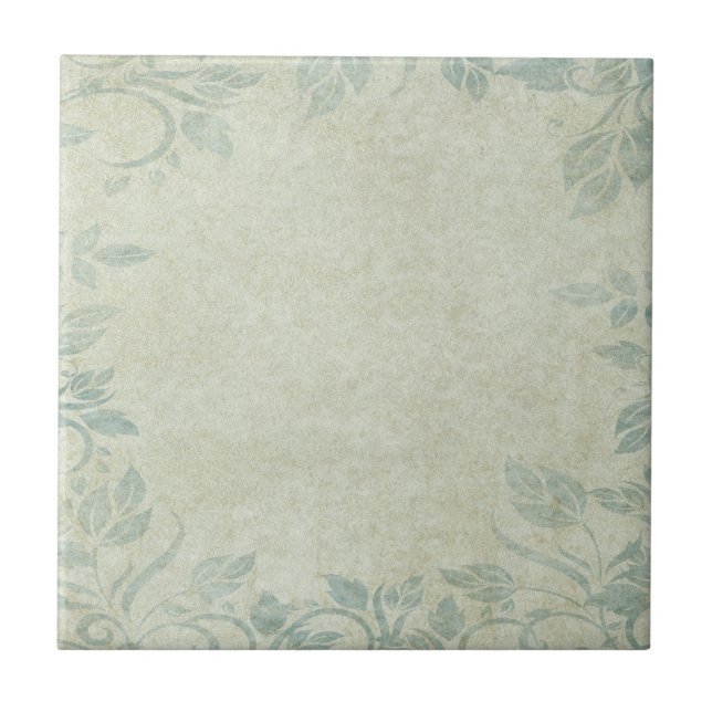 Blue Vintage Floral Vine Wedding Tile (Front)