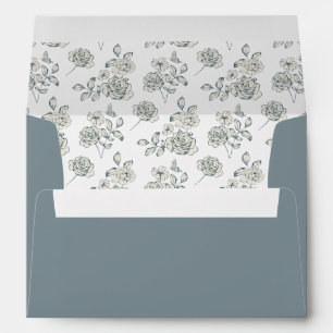 Blue Vintage Floral Wedding Envelope