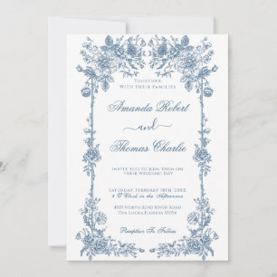 Blue Vintage floral Wedding Invitation