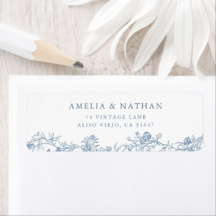 Blue Vintage Floral Wedding Return Address