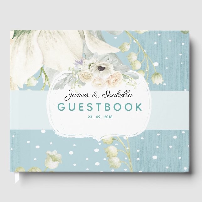 Blue Vintage Florals Wedding Guestbook (Front)
