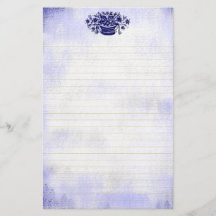 Blue Vintage Flower Faux Canvas Lined Stationery