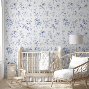 Blue Vintage Flowers Peel and Stick Wallpaper