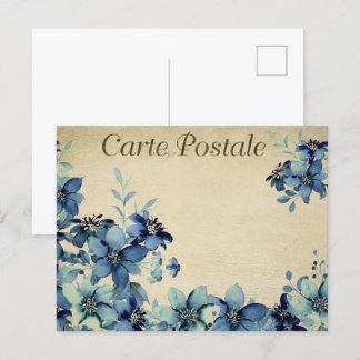 Blue Vintage Flowers Postcard