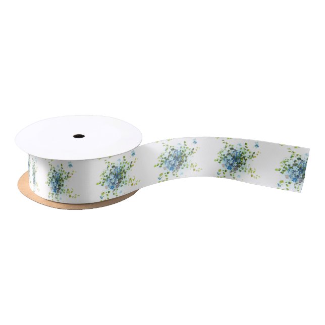 Blue Vintage Forget-Me-Nots Satin Ribbon (Spool)