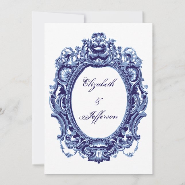 Blue Vintage Frame Wedding Invitations (Front)