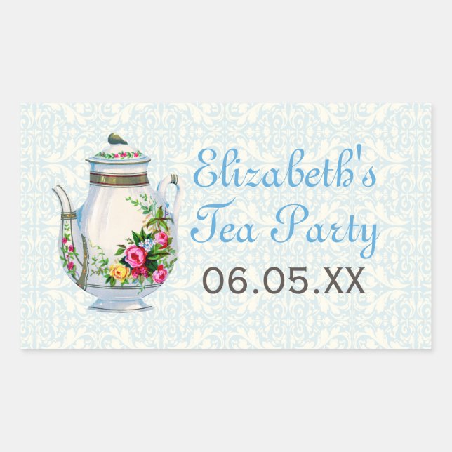Blue Vintage French Tea Party Favour Stickers (Front)