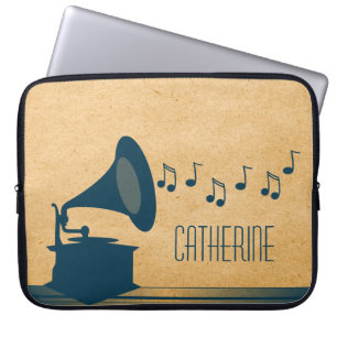 Blue Vintage Gramophone Laptop Sleeve