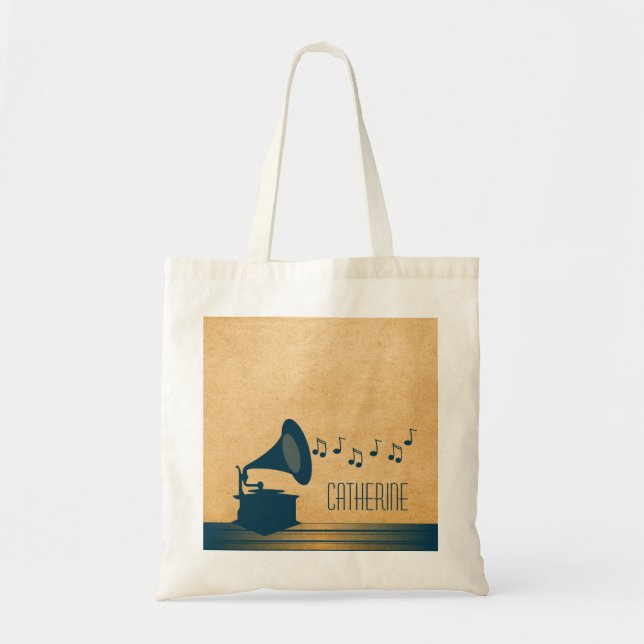 Blue Vintage Gramophone Tote Bag (Front)