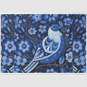 Blue Vintage Inspired Bird Collage Decoupage Tissue Paper