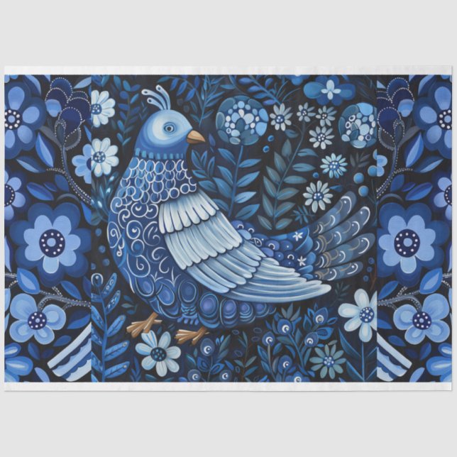 Blue Vintage Inspired Bird Collage Decoupage Tissue Paper (Front)