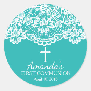 Blue Vintage Lace First Holy Communion Sticker