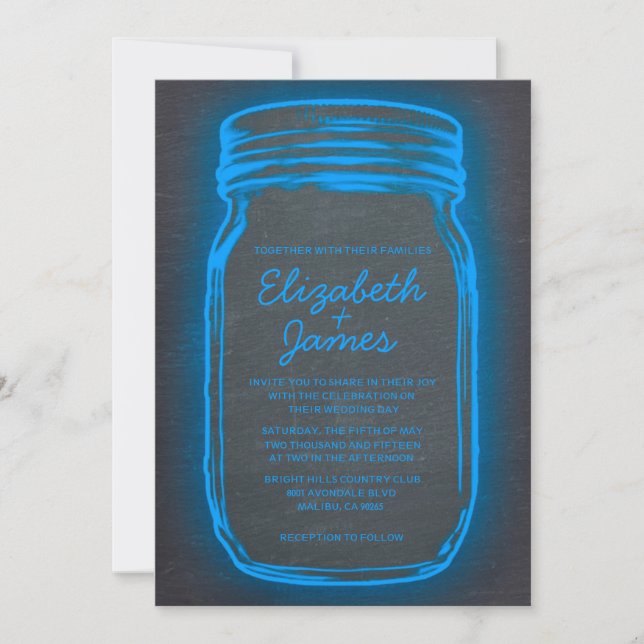 Blue Vintage Mason Jar Wedding Invitations (Front)