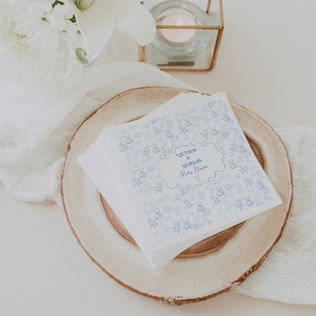 Blue Vintage Minimal Boy Baby Shower Napkin (Creator Uploaded)