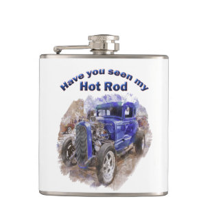 Blue vintage old roadster with the engine out hip flask