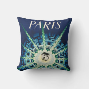 Blue Vintage Paris City French Air Travel Cushion