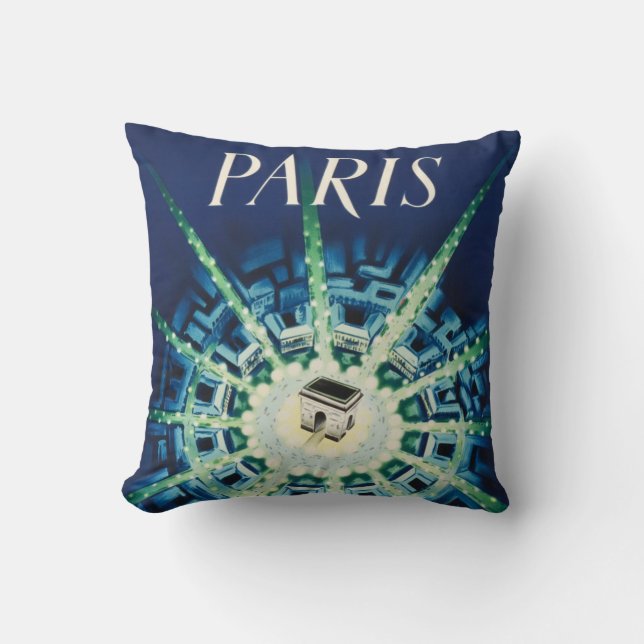 Blue Vintage Paris City French Air Travel Cushion (Front)