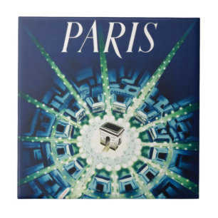 Blue Vintage Paris French Air Travel Europe Tile