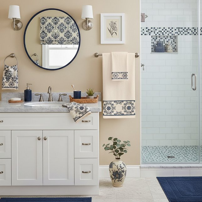 Blue vintage pattern bath towel set (Creator Uploaded)