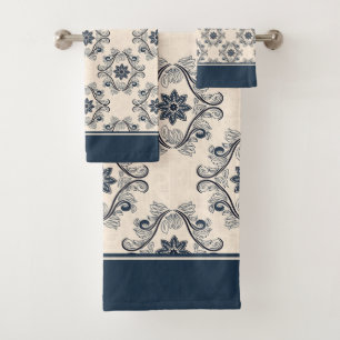 Blue vintage pattern bath towel set