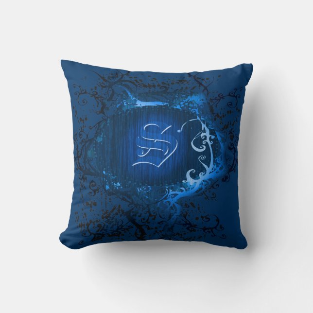 Blue Vintage Pattern Monogram R Cushion (Front)