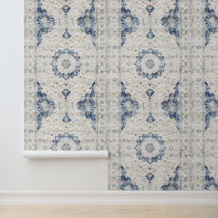 Blue Vintage Print Wallpaper