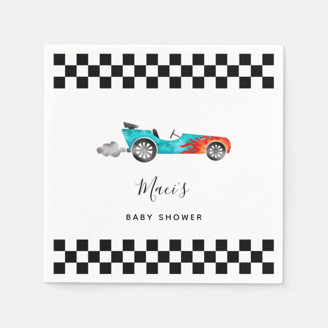 Blue Vintage Race Car Baby Shower Napkins (Front)