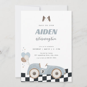 Blue Vintage Race Car Boy Birthday Invite 