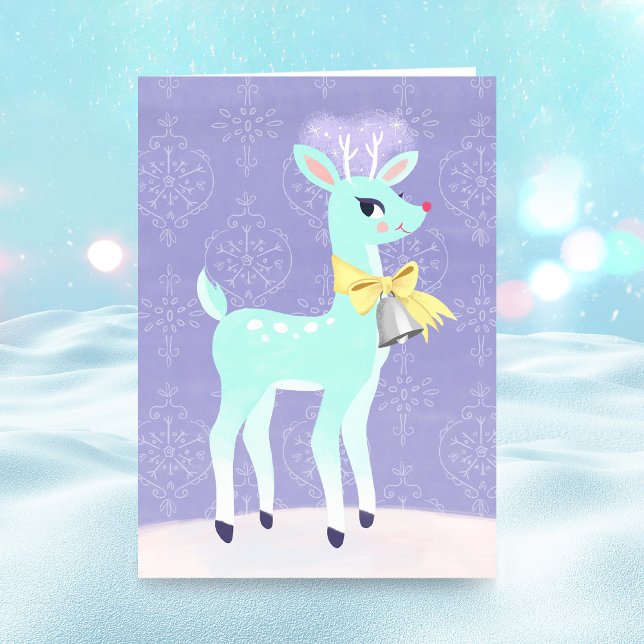 Blue Vintage Reindeer Holiday Card (Creator Uploaded)