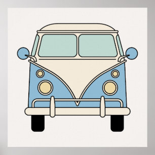 Blue Vintage Retro Camper Van Bus Poster