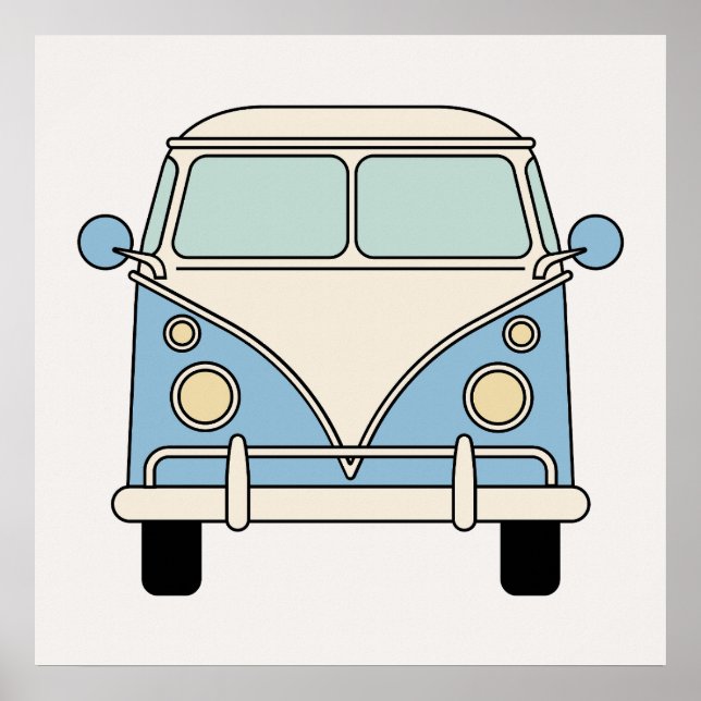 Blue Vintage Retro Camper Van Bus Poster (Front)