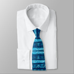 Blue Vintage Retro Modern Abstract Tropical Waves Tie