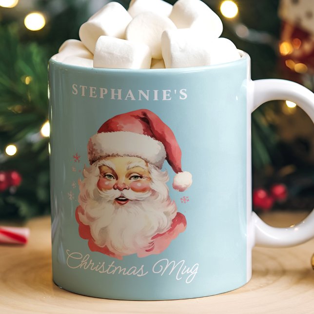 Blue Vintage Retro Santa Claus Christmas Coffee Mug (Creator Uploaded)