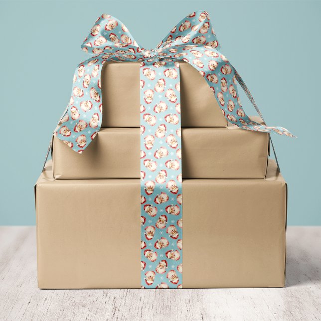 Blue Vintage Retro Santa Claus Christmas Satin Ribbon (Creator Uploaded)