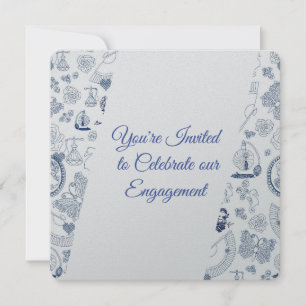 Blue Vintage Romance Engagement Invitation