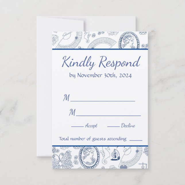 Blue Vintage Romance RSVP Card (Front)