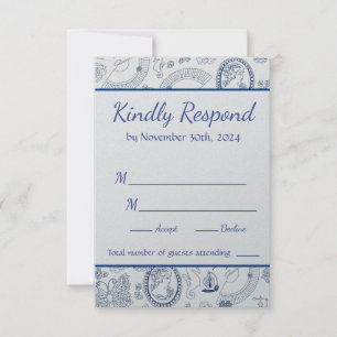 Blue Vintage Romance RSVP Card