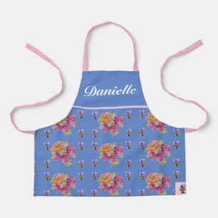 Blue Vintage Rose Roses Watercolor Customisable  Apron
