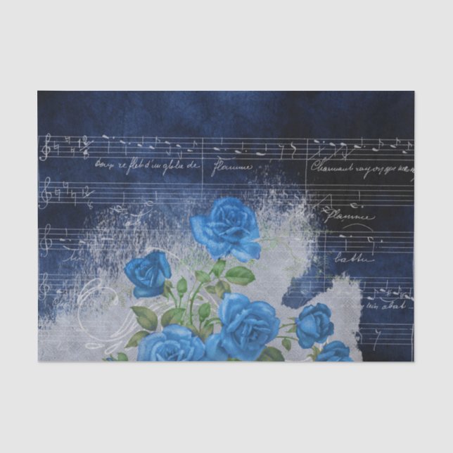 Blue Vintage Roses Sheet Music Decoupage  (Front)