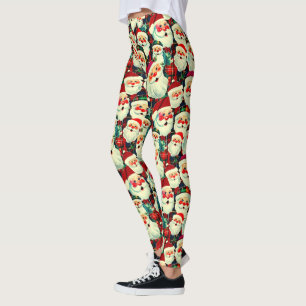 Blue Vintage Santa Claus Tartan Plaid Christmas Leggings