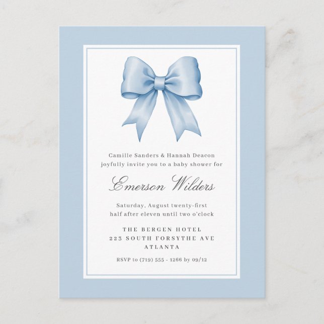 Blue Vintage Satin Bow Baby Boy Shower Postcard (Front)