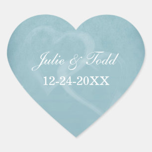 Blue Vintage Save The Date Heart Sticker