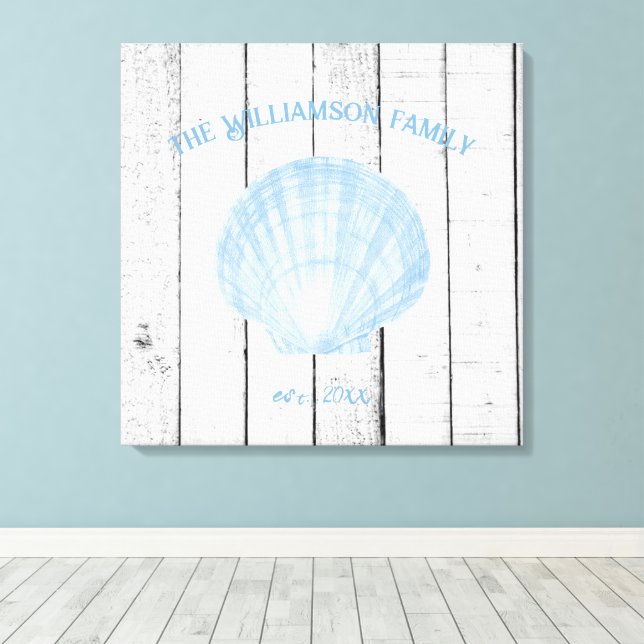 Blue Vintage Scallop Shell Canvas Print (Insitu(Wood Floor))