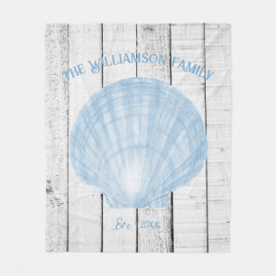 Blue Vintage Scallop Shell Fleece Blanket