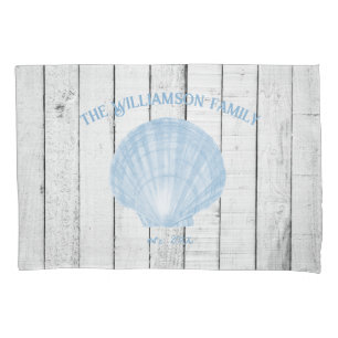 Blue Vintage Scallop Shell Pillow Case