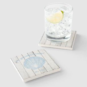 Blue Vintage Scallop Shell Stone Coaster