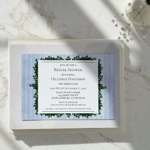 Blue Vintage Striped Foliage Bridal Shower Invite
