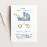 Blue Vintage Stroller It's a Boy Baby Shower Invitation<br><div class="desc">Invite guests to your event with this customisable baby shower invitation. It features watercolor vintage stroller and blue flowers. This vintage baby shower invitation is perfect for It's a Boy baby showers. Personalise by adding your details.</div>