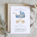 Blue Vintage Stroller It's a Boy Baby Sprinkle Invitation<br><div class="desc">Invite guests to your event with this customisable baby sprinkle invitation. It features watercolor vintage stroller and blue flowers. This vintage baby sprinkle invitation is perfect for It's a Boy baby showers. Personalise by adding your details.</div>