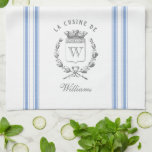 Blue Vintage Style French Sack with Custom Name Tea Towel<br><div class="desc">Vintage French etched graphics and soft French blue ticking tape stripes are the perfect addition to your French country kitchen decor on this waffle knit custom towel. Don't forget the finishing touch of personalisation with your monogram and family name.</div>